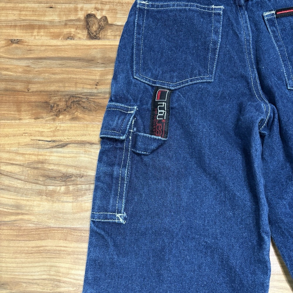 FUBU Denim‎ Carpenter Pants Jeans Boy's 4 Blue Y2K Vintage Denim Wide Leg Baggy - Picture 8 of 9